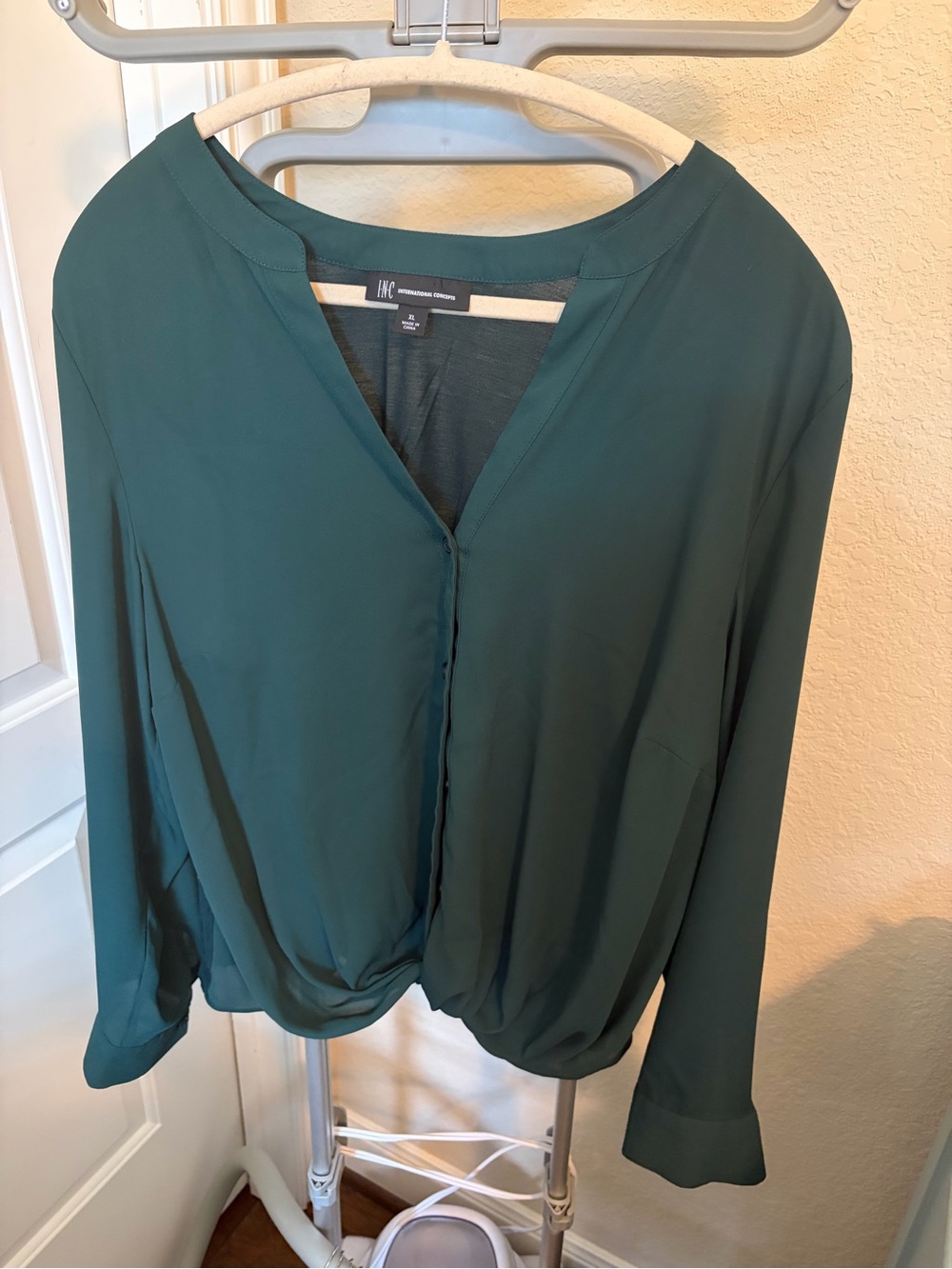 INC International Concepts Teal Green Twist-Front Blouse